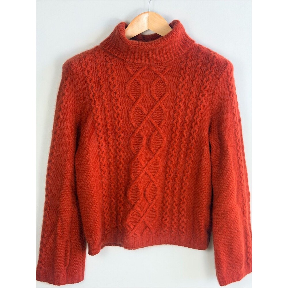 Carole Little Cable Knit Turtleneck Sweater Rust Orange Size Small
